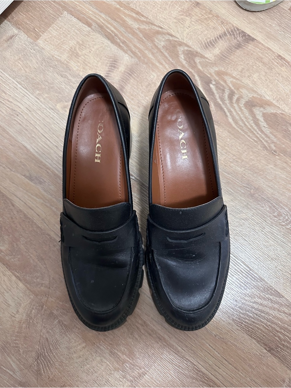 Coach Black Leather Penny Loafers